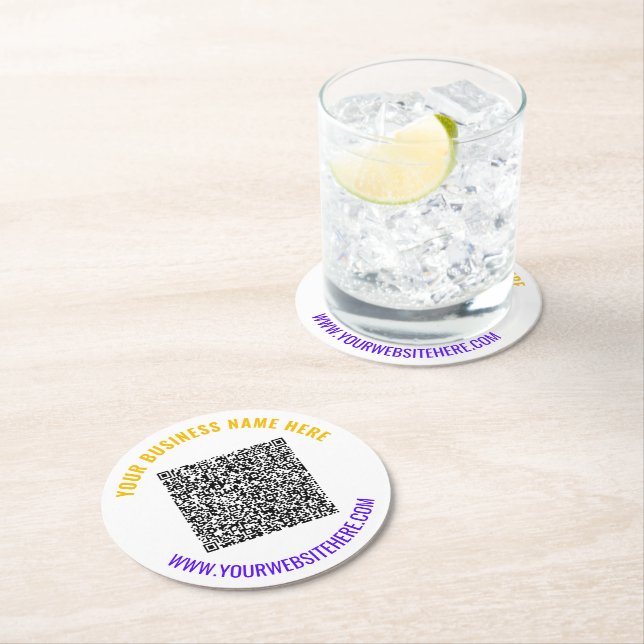 Colour QR Code Custom Text and Colours Paper Coast Round Paper Coaster (Insitu)
