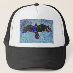 Colour Raven On Blue Trucker Hat