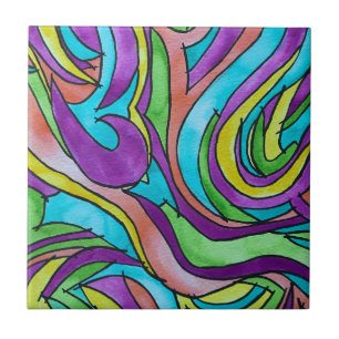 Colour Rhythm-Hand Painted Abstract Watercolor Art Ceramic Tile