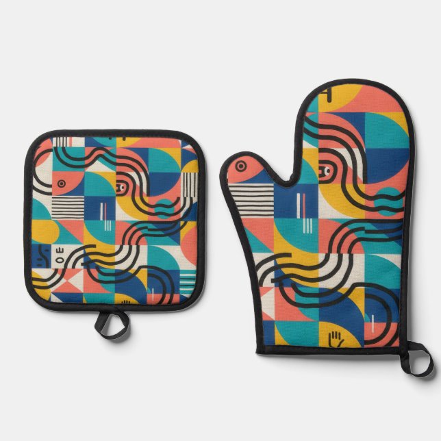 Colour Rhythm Oven Mitt & Pot Holder Set (Front)