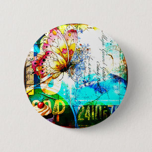 Colour Riot Retro Butterfly Collage 6 Cm Round Badge