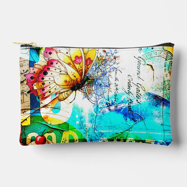 Colour Riot Retro Butterfly Collage Accessory Pouch (Front)