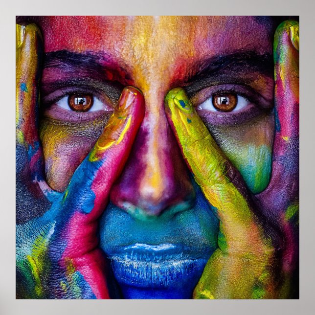 colour run rainbow paint mask portrait poster (Front)