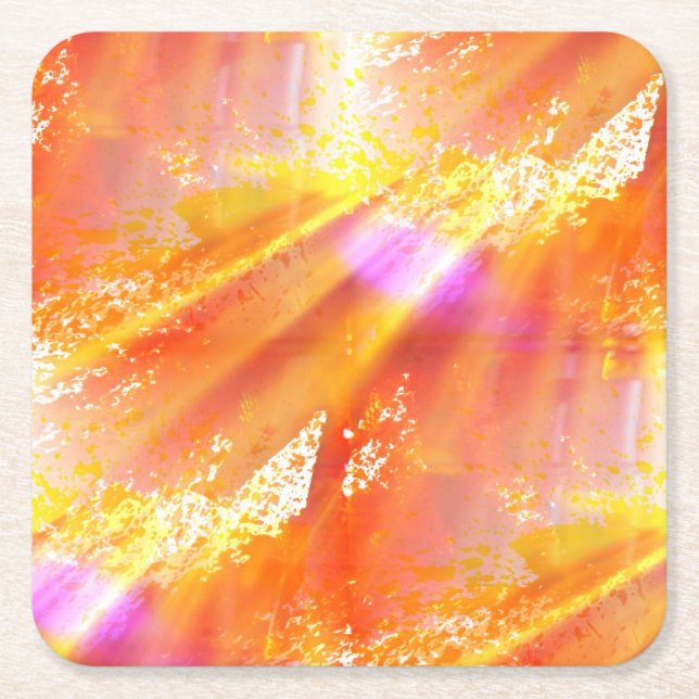 colour seamless art background yellow, orange square paper coaster (Front)