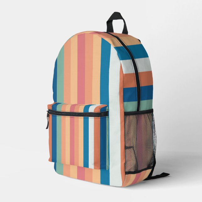 Colour Shade Stripes Back To School Printed Backpack (Back Corner Right)