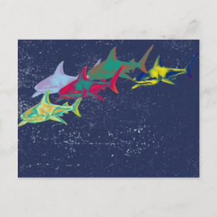 colour sharks animal-themed postcard