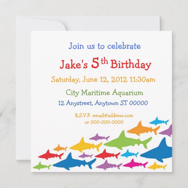 Colour Sharks Birthday Invitation (Front)