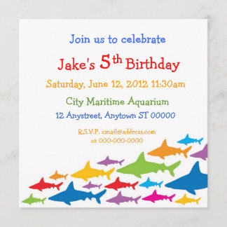 Colour Sharks Birthday Invitation