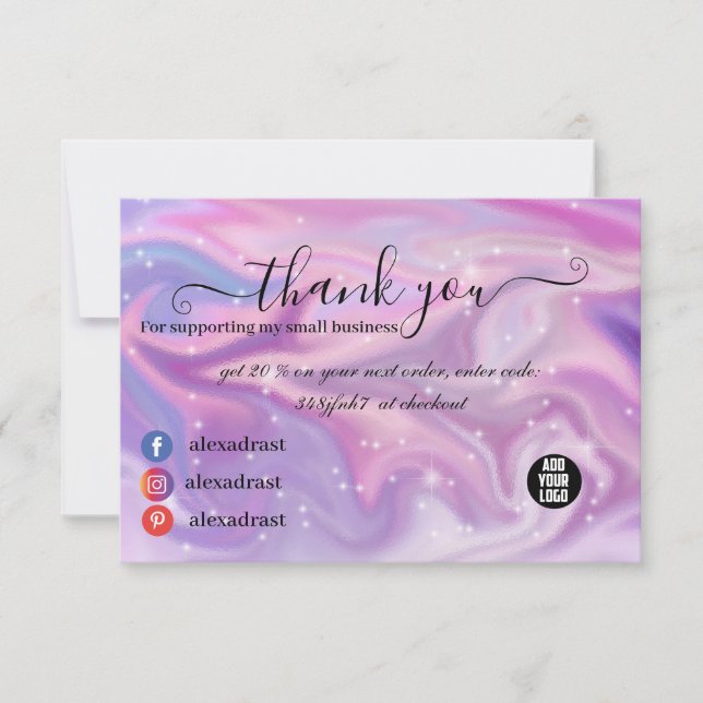 Colour Shift Holographic Purple Business Thank You Card (Front)