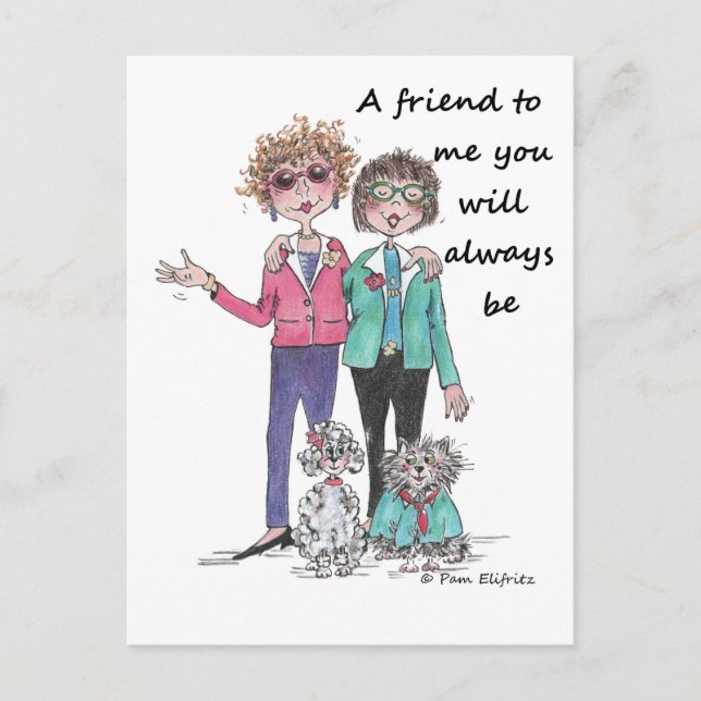 Colour Sketch Art Two Girl Friends Together Postcard (Front)