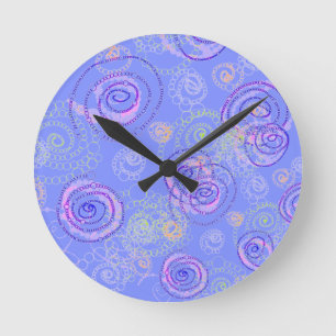 Colour Spirals Clock, Periwinkle Round Clock