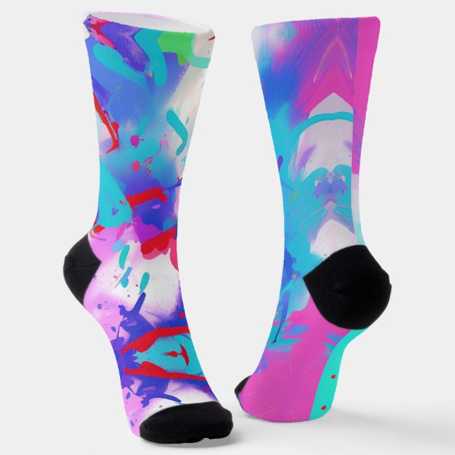Colour splash abstract design purple red fuchsia  socks (Angled)