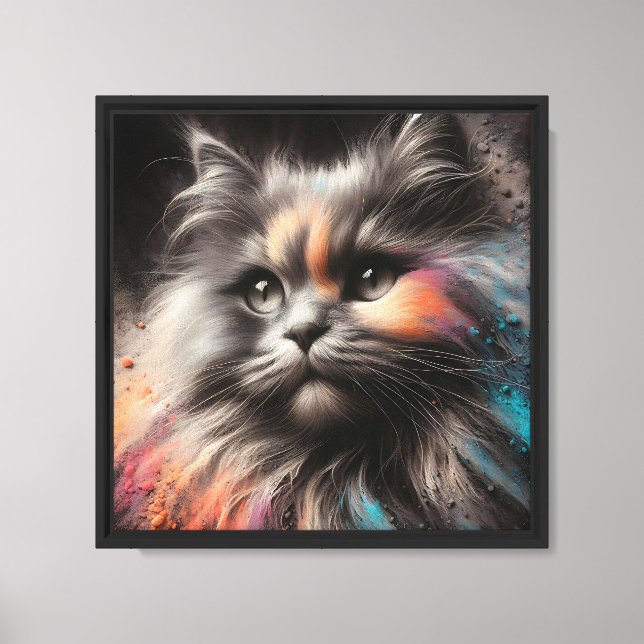 Colour Splash Abstract Feline Art Long-Haired Cat  Canvas Print (Front)