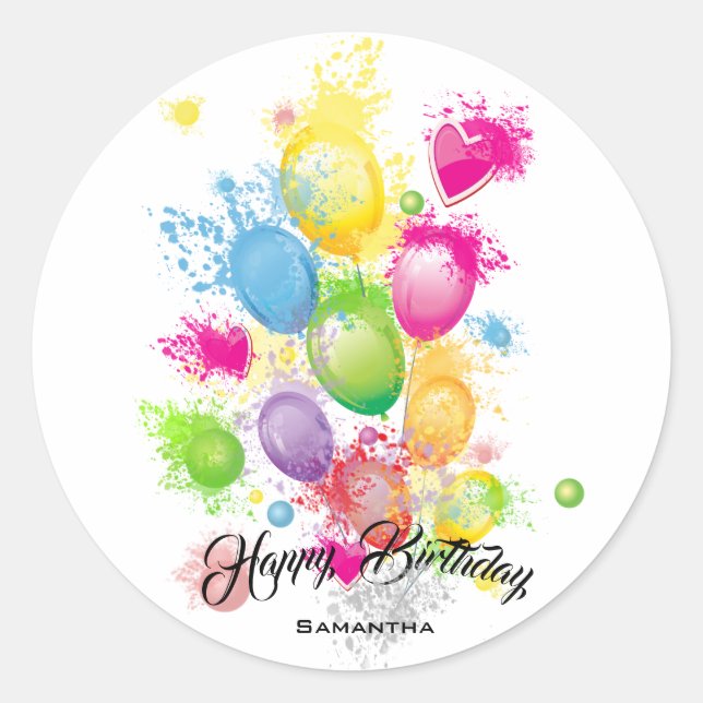 Colour Splash Birthday Balloons Classic Round Sticker (Front)