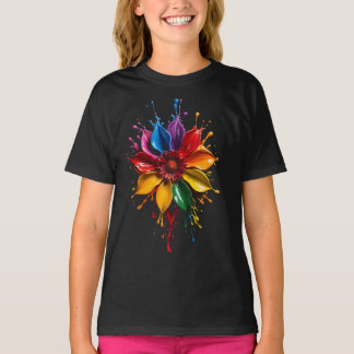 Colour Splash Flower T-Shirt | Vibrant Floral Art