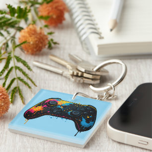 Colour Splash Game Controller Sticker  Key Ring
