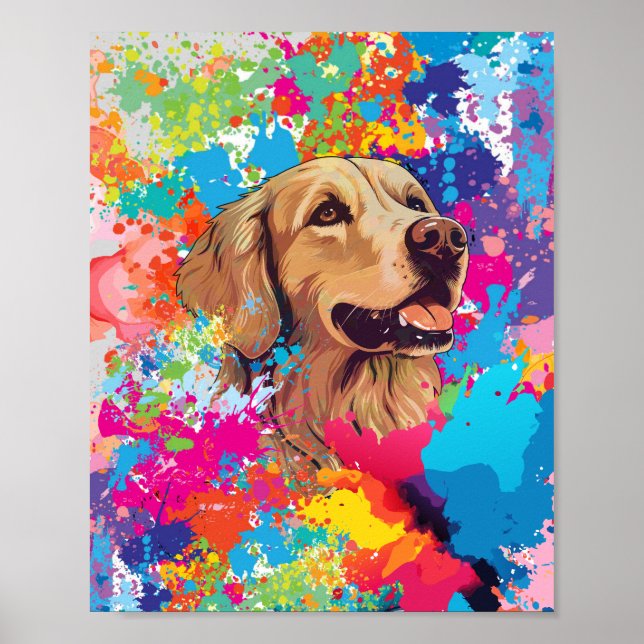 Colour Splash Golden Retriever– Joyful Dog  Poster (Front)