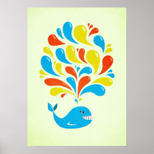 Colour Splash Happy Cartoon Whale Poster