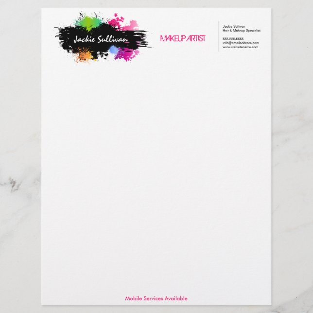 Colour Splash Makeup Artist Custom Letterhead (Front)