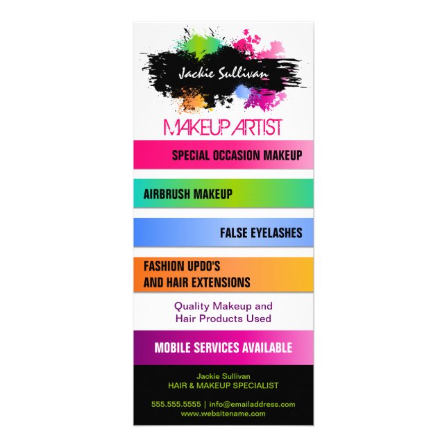 Colour Splash Makeup Artist Promotional Rack Card (Front)