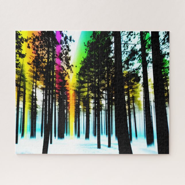 Colour Splash on Black and White Silhouette Forest Jigsaw Puzzle (Horizontal)
