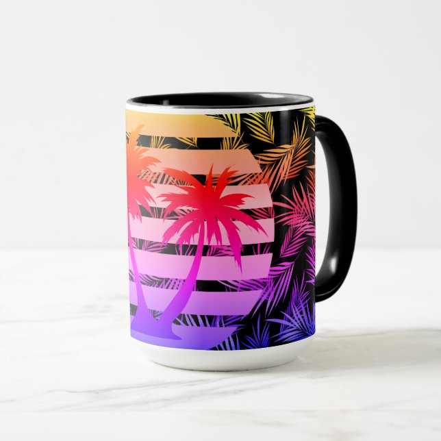 Colour Splash Palm Tree Silhouette Black Stripe  Mug (Front Right)