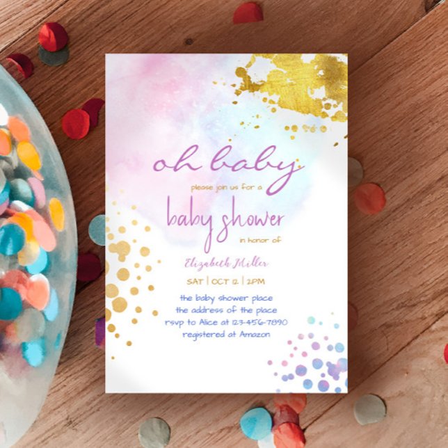Colour Splash Pink Gold Baby Girl Shower Invitatio Invitation (Creator Uploaded)
