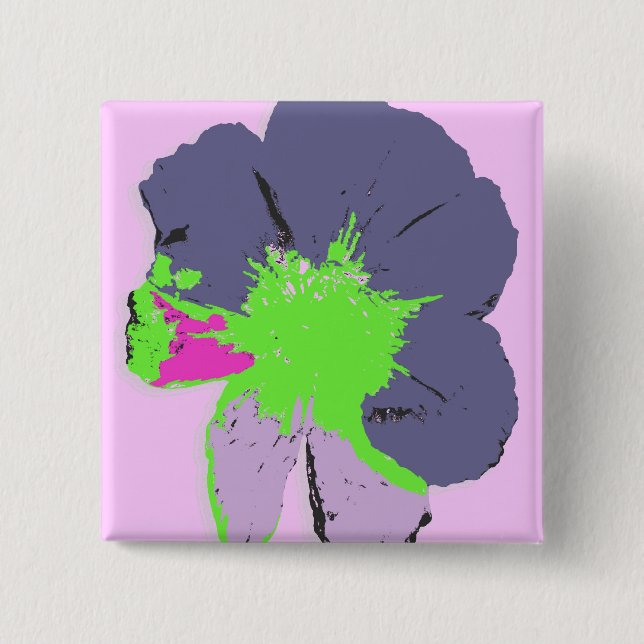 Colour Splash/ PopArt Flower 15 Cm Square Badge (Front)