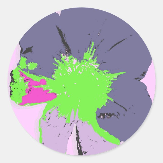 Colour Splash/ PopArt Flower Classic Round Sticker (Front)