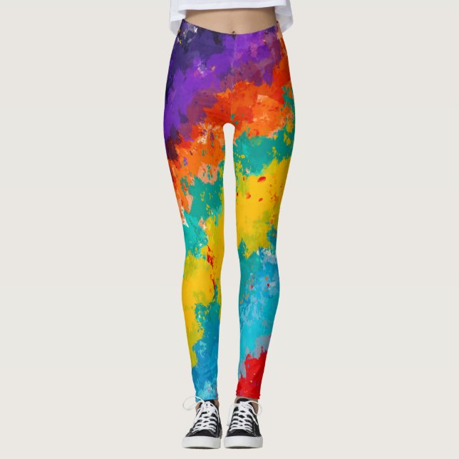 Colour Splash Rainbow Paint Fashion Leggings (Front)