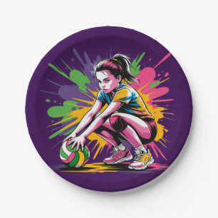 Colour Splash Volleyball Girl Birthday Party Paper Plate