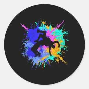 Colour Splash Wrestling Art Vibrant Wrestler Classic Round Sticker