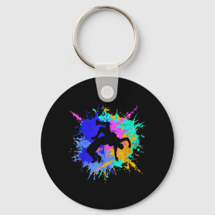 Colour Splash Wrestling Art Vibrant Wrestler Key Ring