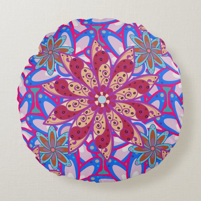 Colour Spring Theme seamless pattern Background. C Round Cushion (Front)