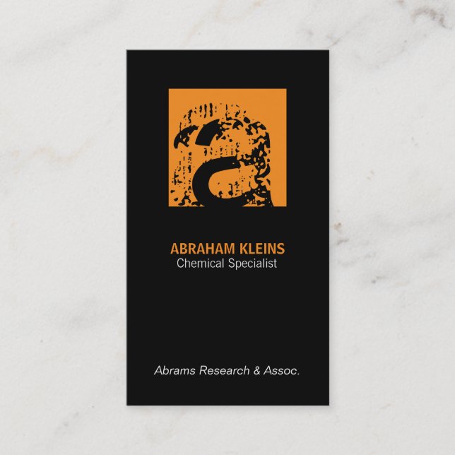 Colour Square Monogram (orange) black background Business Card (Front)