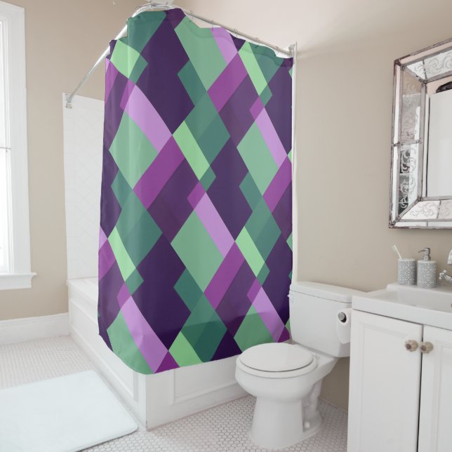 Colour Squares Purple Pink Green Shower Curtain (In Situ)