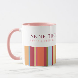 colour stripes, name and profession, pink & mug
