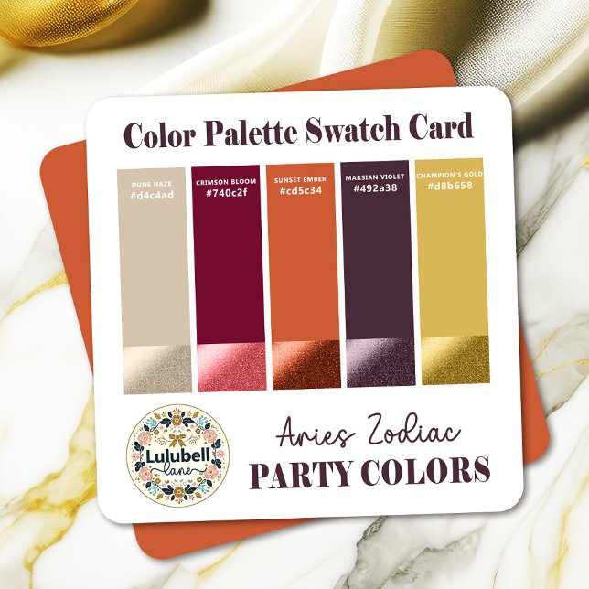 Colour Swatch Palette Card for Aries Themed Party  (Coordinate Your Aries Zodiac Themed Event With Our Handy Color Palette. Match Every Detail!)
