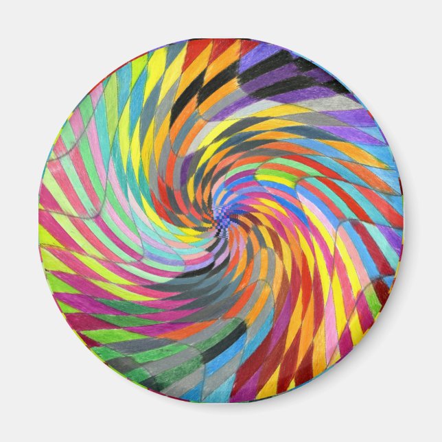 Colour Swirl Chequered Psychedelic Mandala Magnet (Front)