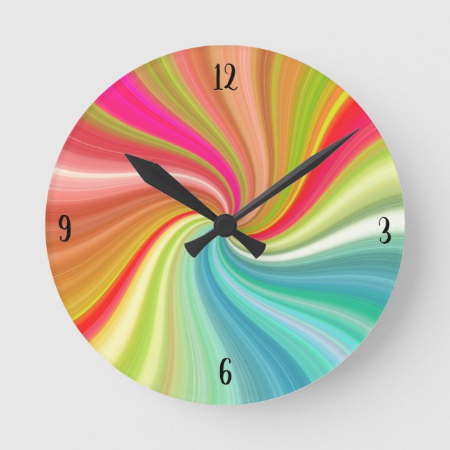 Colour Swirl Rainbow Twist with Numerals Round Clock (Front)