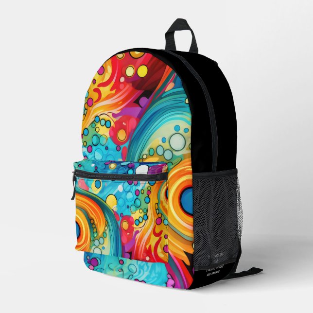 Colour Swirls and dots custom owner name Printed Backpack (Back Corner Right)