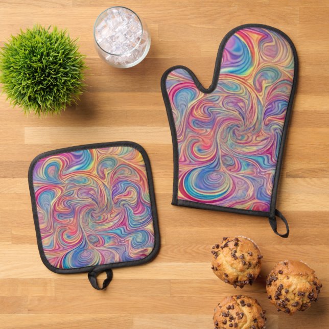 Colour Swirls  Oven Mitt & Pot Holder Set (Top Down)