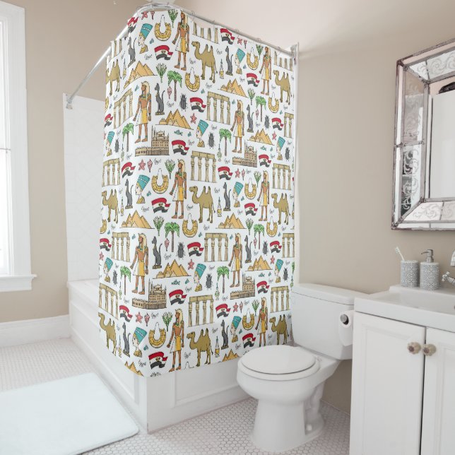 Colour Symbols of Egypt Pattern Shower Curtain (In Situ)