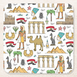 Colour Symbols of Egypt Pattern Square Paper Coaster