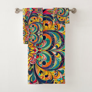 Colour Symphony Mandala – Bold Psychedelic Floral Bath Towel Set