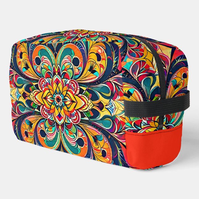 Colour Symphony Mandala – Bold Psychedelic Floral Dopp Kit (Left Corner)