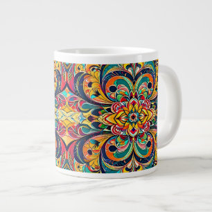 Colour Symphony Mandala – Bold Psychedelic Floral Large Coffee Mug