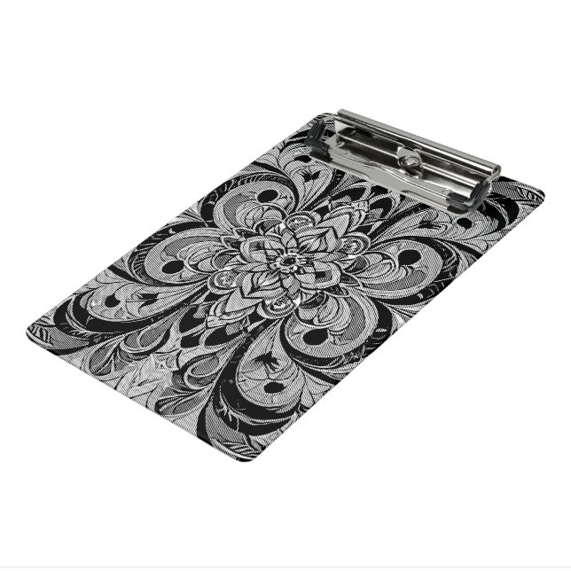 Colour Symphony Mandala – Bold Psychedelic Floral Mini Clipboard (Angled3)