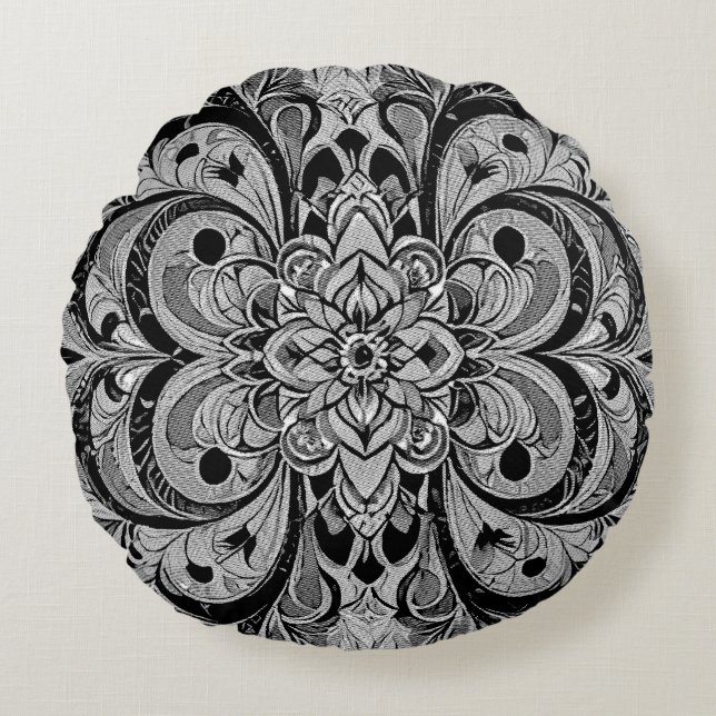 Colour Symphony Mandala – Bold Psychedelic Floral Round Cushion (Front)