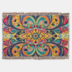 Colour Symphony Mandala – Bold Psychedelic Floral Throw Blanket